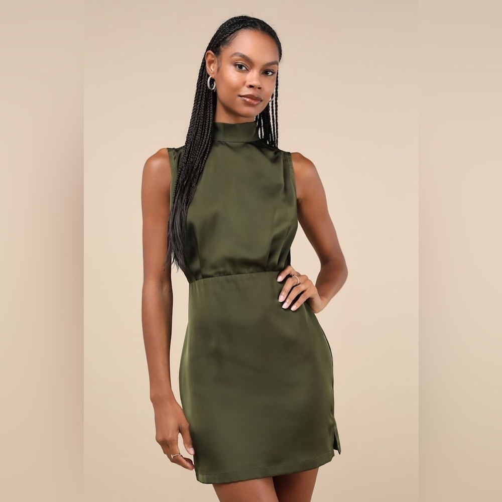 Lulu's Olive Green Satin Mini Dress